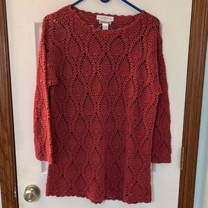 Cape Isle Knitters Hand Knit Coral Pink open Knit Pullover Sweater Women’s Large